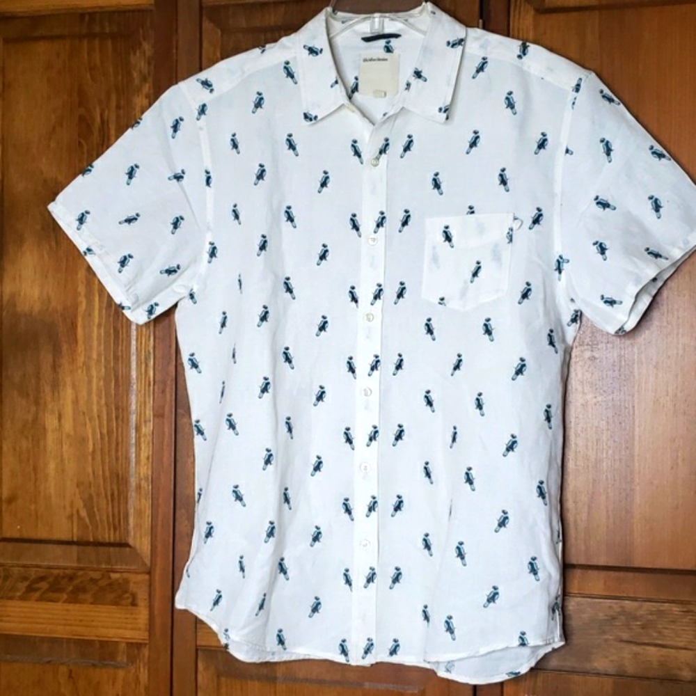 Life After Denim Parrot Print Linen Blend Sport Shirt Sz L